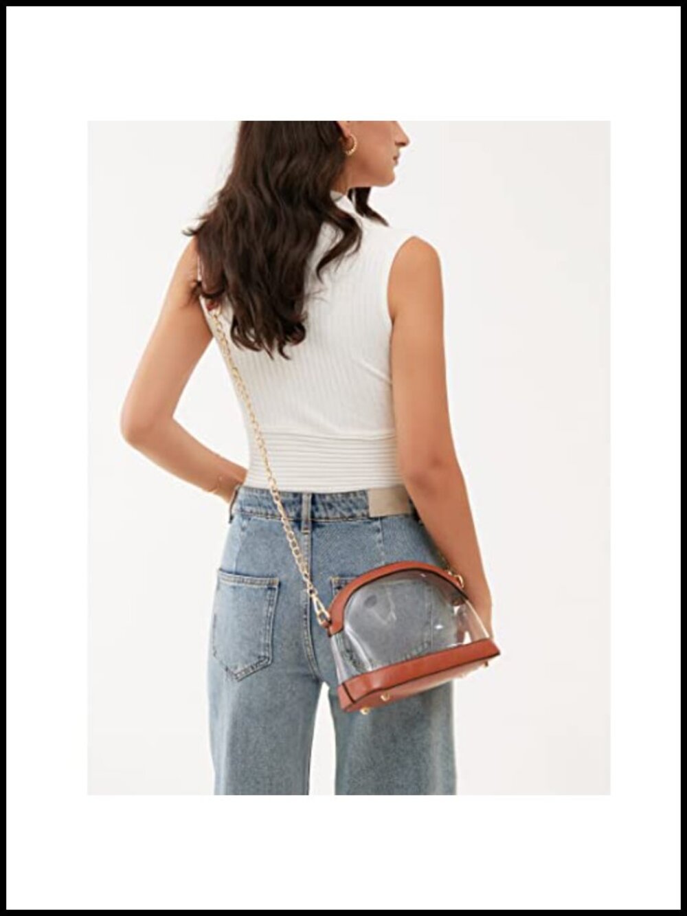 Clear Crossbody Bag Vegan Leather Trim Stadium Approved Women Shoulder Handbag - Picture 5 of 6